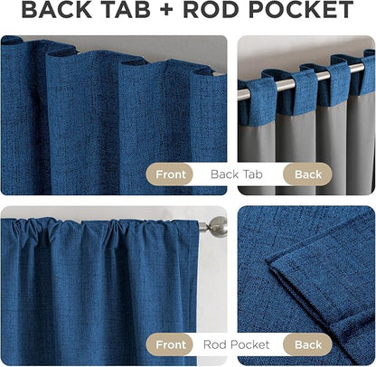 Joydeco Blackout Curtains for Bedroom - 100% Light Blocking 2 Panels Navy Blue Drapes 42" W x 108" L, Thermal Insulated Room Darkening Curtains, Linen Textured for Living Room, Rod Pocket & Back Tabs