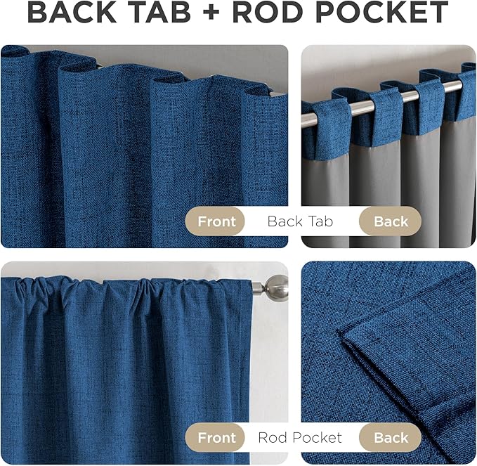 Joydeco Linen Blackout Curtains for Bedroom - 100% Light Blocking 1 Panels, Navy Blue Drapes 100" W x 90" L, Thermal Insulated Room Darkening Curtains for Living Room, Rod Pocket & Back Tabs