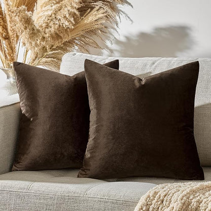 GIGIZAZA Brown Velvet Pillow Covers 22x22,Square Solid Throw Pillow Covers Decorative Modern Pillows Big Vintage Cases for Couch Pack of 2