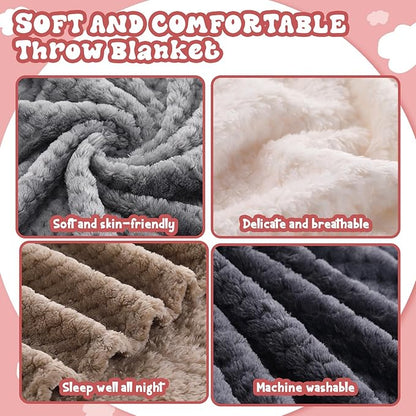 Newwiee 4 Pcs Flanne Fleece Throw Blanket for Bed Couch Large 3D Waffle Textured Soft Blanket Winter Warm Lightweight No Shedding No Pilling Decorative Throw, 50x60 Inch(Neutral Color)