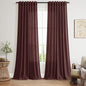 Extra Long Curtain Reddish Brown Morden Linen Blend Light Filtering Back Tab Curtains for Long Winodws 120 Inches Length, Semi Sheer Privacy Drapes for Living Room, 52x120 inch, 2 Panels