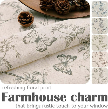 jinchan Floral Curtains Lined Linen Blend Curtain for Living Room 63 Inch Length Grey Farmhouse Curtains French Country Flower Gray Patterned Curtain Drapes Back Tab Rod Pocket 2 Panels