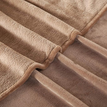 TASTHROW Large Flannel Fleece Throw Blanket, 60×80 Inch - Cozy Lightweight Thick Blanket - All Seasons Suitable for Women, Men and Kids (Light Coffee)