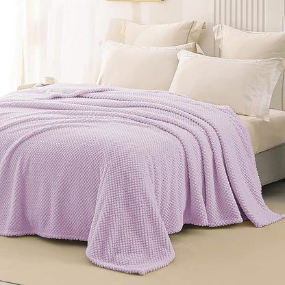 Whale Flotilla Queen Size Fuzzy Fleece Blanket for Bed, 90x90 Inch Fluffy Warm Soft Jacquard Blankets for All Season, Lightweight and Cozy, Lilac