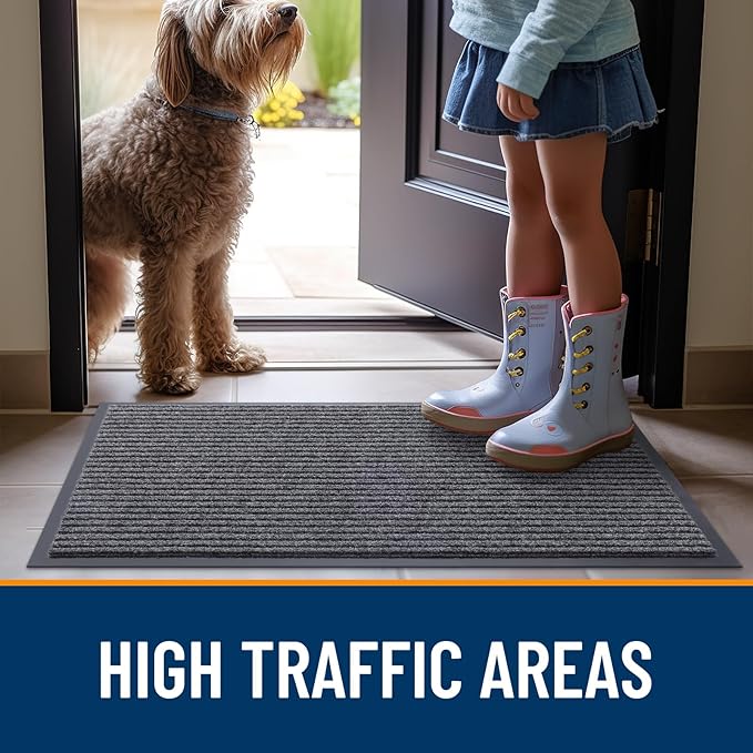 OLANLY Front Door Mat Indoor Outdoor Entrance, Waterproof Heavy Duty Doormat, Fade Resistant, Low Profile, Easy Clean Patio Porch Welcome Floor Mats for Entry, 71x34, Grey