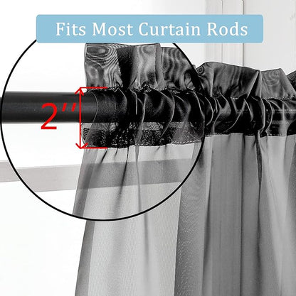OWENIE Black Sheer Curtains, Sheer Curtains 63 inch Length 2 Panels Set, Rod Pocket Voile Fimly Sheer Drapes for Living Room/Bedroom, 2pcs, Each 42" W x 63" L, Black