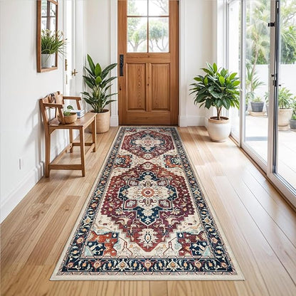 Washable Runner Rug 3x8 - Hallway Runner Rug Kitchen Rugs and Mats Non Skid Washable Waterproof Carpet Runner for Living Room Bedroom Bathroom (Red, 3X8)