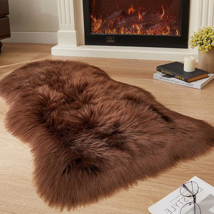 EasyJoy Ultra Soft Fluffy Shaggy Area Rug Faux Fur Rug Chair Cover Seat Pad Fuzzy Area Rug for Bedroom Floor Sofa Living Room (2 x 4 ft Sheepskin, Coffee)