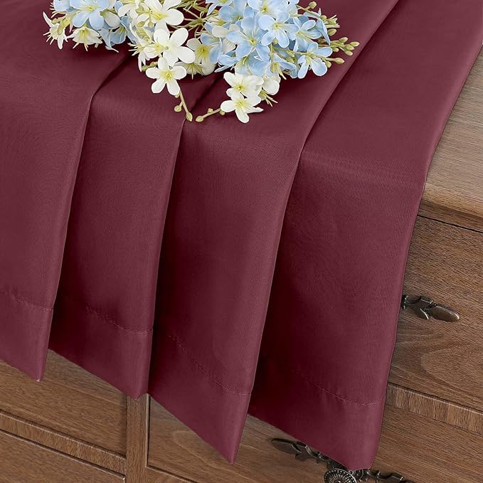 Burgundy Small Sheer Curtains 2 Panels Set, Kitchen Curtains 36 Inch Length, Elegant Light Filtering Short Window Drapes for Living Room Bedroom, Dual Rod Pocket Design, 2x42Wx36L Inches