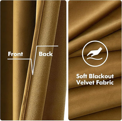 MIULEE 90 Inches Velvet Curtains Gold Elegant Grommet Curtains Fall Thermal Insulated Soundproof Room Darkening Curtains/Drapes for Classical Living Room Bedroom Decor 52 x 90 Inch Set of 2