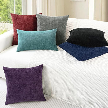 CaliTime Throw Pillow Covers Decorative 24 X 24 Inches Pack of 2 Cozy Chenille Cushion Cases for Couch Sofa Bed Living Room Home Navy Blue