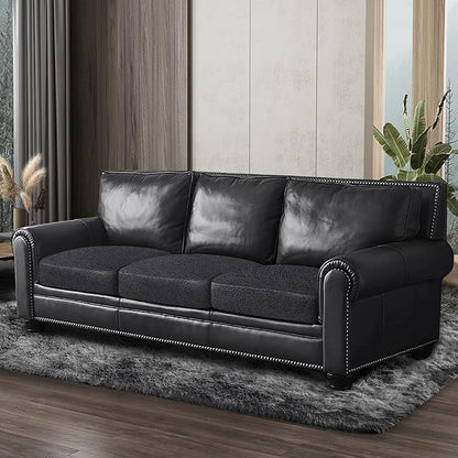 Leather Look Couch Cushion Covers Sofa Seat Slipcovers Sets Couches Furniture Protector for Sectional Armchair Loveseat Pets Kids Stretch Spandex Fabric (3 Cushion Sofa, Dark Grey)