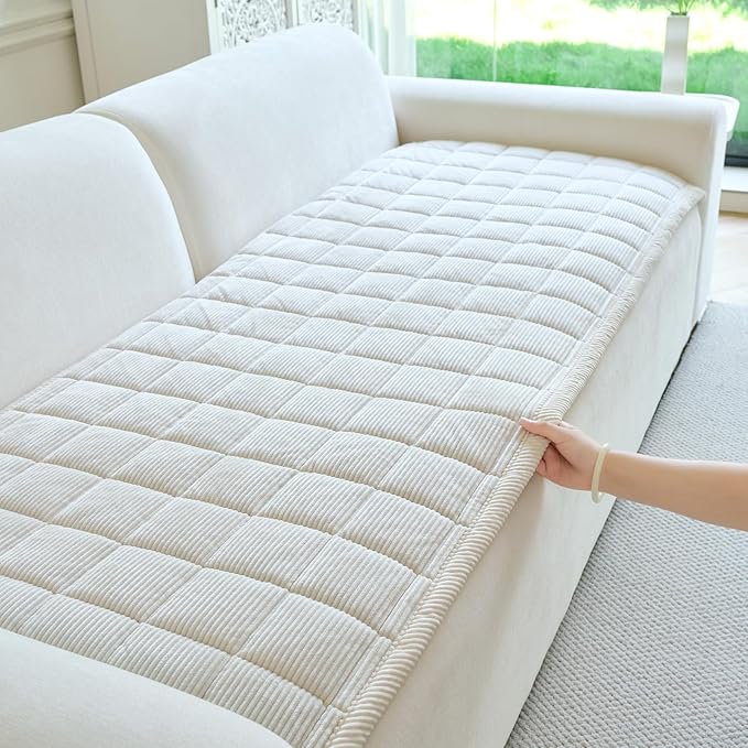 Couch Covers for Dogs Washable, Non Slip Couch Covers for Loveseat Sofa Pet Friendly, Soft Fuzzy Sofa Covers for Pet, Dog Couch Cover Furniture Protector(1PC,Beige White,27.6"x94.5")
