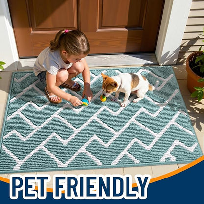 OLANLY Front Door Mat, Non-Slip Rubber Backing, Dirt Resistant and Absorbent, Washable, Easy to Clean Low-Profile Indoor Doormat for Back Door, Entryway, Inside Entrance, 32x20, Sage Green