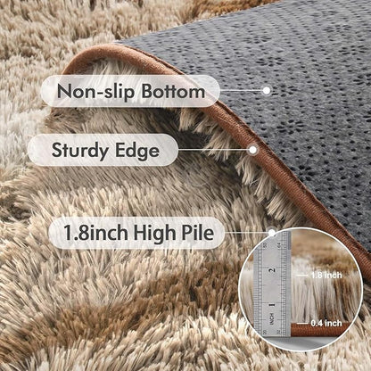 8x10 Ft Extra Large Shag Rugs for Living Room, Tie Dyed Ultra Soft Fluffy Furry Area Rugs for Bedroom Indoor Floor, Aesthetic Carpet for Kids Home Decor (Khaki)