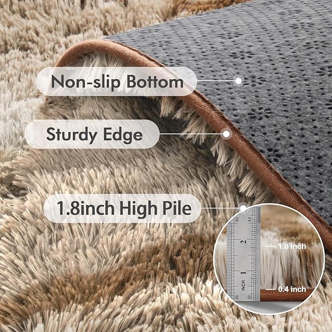Area Rugs for Living Room, 5x7 Feet Soft Fluffy Shagg Plush Rug High Pile Large Indoor Modern Non-Slip Floor Carpet for Bedroom Nursery Kids Home Room Dorm Decor Aesthetic Tie-Dyed Khaki