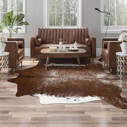 AROGAN Western Decor Faux Fur Cowhide Rug, Large Size Premium Animal Skin Cow Hide Rug, Sturdy Cow Print Rugs for Wall Decor, Western Floor Carpet for Bedroom Living Room, Brown