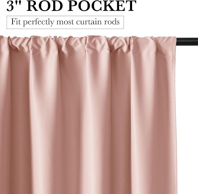 RYB HOME Bedroom Blackout Curtains 63 inches Long, 100% Blackout Thermal Insulated Noise Reducing Curtains for Living Room Nursury, 34 inches Wide by 63 inches Long, Peach Pink