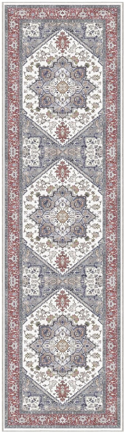 OPPODREAM Soft Entryway Rug 2x8, 2x8 Rug Runner, Washable Hallways Carpet 2 x 8 with Non Slip Backing, Low-Pile Bedside Carpet 2 x 8, Long, Faux Cashmere, Red & Grey