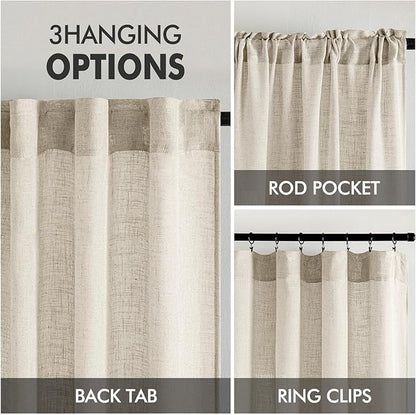MIULEE Cream Linen Curtains 45 Inch Length 2 Panels for Bedroom Living Room, Soft Linen Textured Window Drapes Semi Sheer Light Filtering Back Tab Rod Pocket Farmhouse Modern Burlap Look Decor