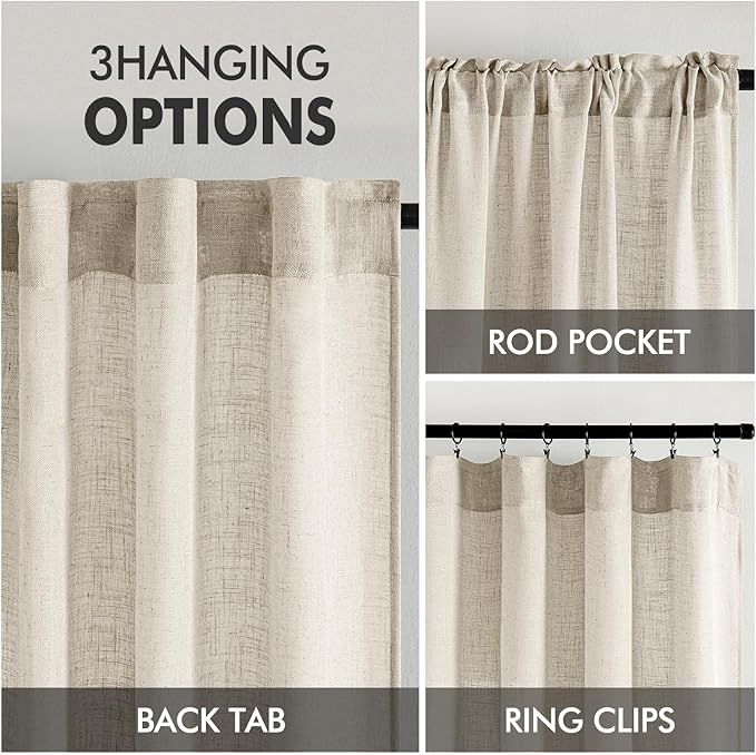 MIULEE Cream Linen Curtains 72 Inch Length 2 Panels for Bedroom Living Room, Soft Linen Textured Window Drapes Semi Sheer Light Filtering Back Tab Rod Pocket Farmhouse Modern Burlap Look Decor