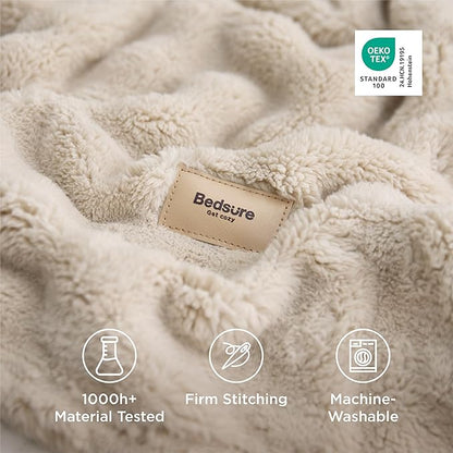 Bedsure 3D Fleece Bubble Blanket for Couch - GentleSoft Beige Twin Blanket for Sofa Bed Room Decor - Luxury Soft Cozy Gifts for Kids, Lightweight, All Seasons, Beige, 60"×80"