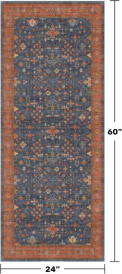Hazo Haus Navy Blue Runner Rug 2x5 for Hallway, Kitchen, Bathroom, Mudroom, Laundry Room, Washable Non Slip Non Skid Rubber Backing Low Pile Stain Resistance