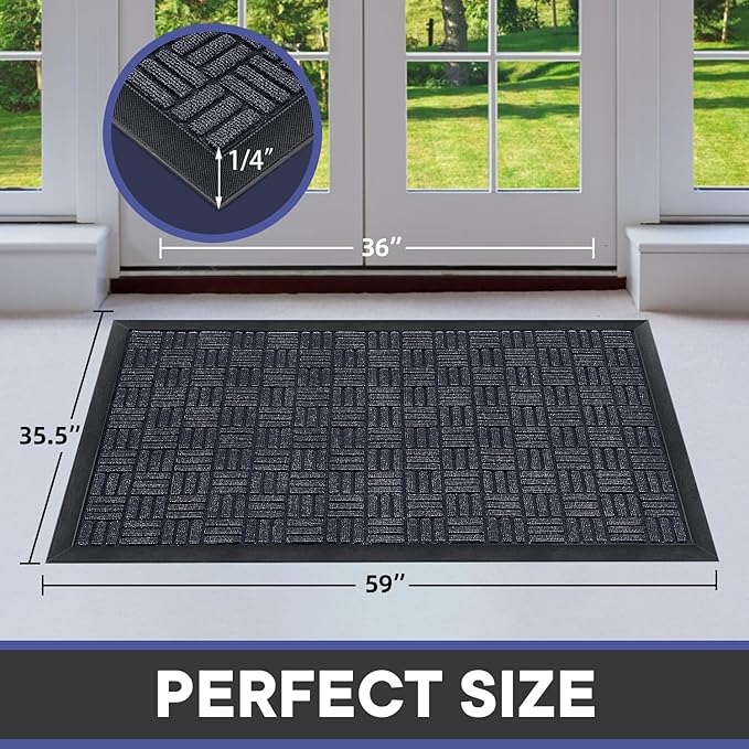 Mibao Front Door Mat, Heavy Duty Durable Welcome Mat for Outdoor Indoor, Dirt Trapper Waterproof Super Absorbent Door Mat for Entryway Outside Patio Porch, 61.5" x 36", Navy