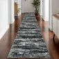 KOZYFLY Modern Abstract Washable Rug Runner 2.6x14 Hallway Rug Runner Non-Slip Soft Kitchen Runner Rugs, Black Grey Striped Carpet for Entryway Bathroom Laundry Room Foyer