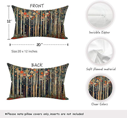 Rustic William Morris Inspired Autumn Forest Decor Pillow Covers 12x20,Vintage Botanical Nature Decorative Throw Pillow Covers for Home Bedroom Living Room,Fall Home Room Decor