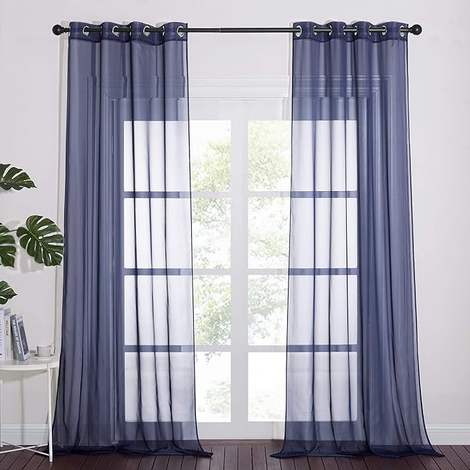 NICETOWN Dark Blue Sheer Curtains for Bedroom, Grommet Light Filtering Soft & Airy Elegant Window Treatment Lightweight for Living Room/Farmhouse, W54 x L90, 2 Panels