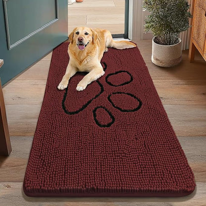 Smiry Dog Door Mat for Muddy Paws, Absorbent Dirt Trapper Non Slip Quick Dry Washable Chenille Mat for Mud Dogs, Entry Rug for Indoor and Outdoor (48x30 Inches, Caramel Russet and Black