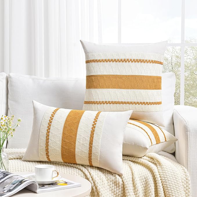 Fancy Homi Set of 1 Mustard Yellow Fall Decorative Throw Pillow Cover 20x20 Inch for Couch Bed Sofa, Autumn Halloween Thanksgiving Home Decor, Soft Cotton Aesthetic Cushion Case