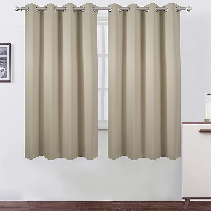 LEMOMO Beige Blackout Curtains 66 x 63 Inch Length/Set of 2 Curtain Panels/Thermal Insulated Room Darkening Blackout Curtains for Bedroom