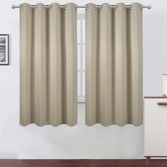 LEMOMO Beige Blackout Curtains 66 x 63 Inch Length/Set of 2 Curtain Panels/Thermal Insulated Room Darkening Blackout Curtains for Bedroom