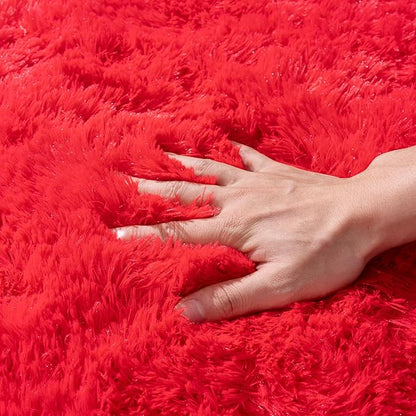 Small Area Rug, 2x3 Red Rug for Bedroom Shaggy Throw Rugs for Girls Room, Soft Carpet for Kids Room, Plush Non-Slip Fluffy Bedside Rug for Living Room Nursery Dorm Home Decor