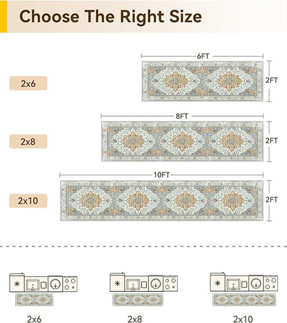 Area Rugs 2'x8' Runner Rug Non Slip Washable for Kitchen Hallway Bedroom Beside Laundry Room Bathroom Rug, Floor Carpet, Light Yellow Carbon Grey Orange