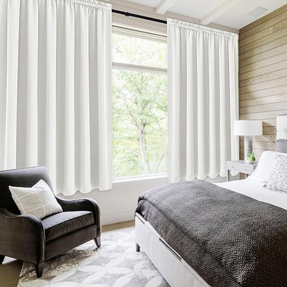 DWCN Blackout Curtains for Living Room Thermal Insulated, Energy Saving & Noise Reducing Bedroom Curtains, Ivory, W 70x L 72 Inch, Set of 2 Rod Pocket Curtain Panels