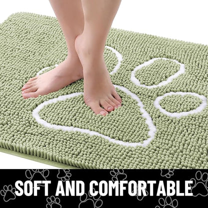 Smiry Dog Door Mat for Muddy Paws, Absorbent Dirt Trapper Non Slip Quick Dry Washable Chenille Mat for Mud Dogs, Entry Rug for Indoor and Outdoor (48x30 Inches, Sage Green and White)