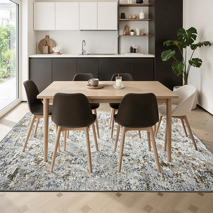 Toneed Abstract Area Rug Modern Washable Rug Soft Non Slip Rug Low Pile for Bedroom Living Room Dining Room Brown/Grey 5x7 Feet