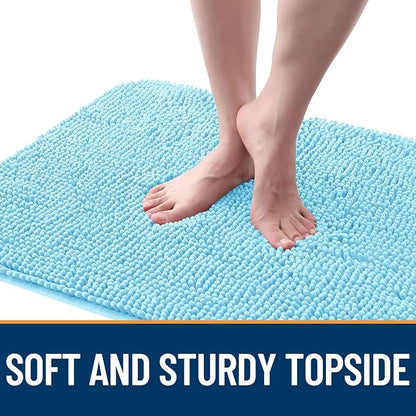 OLANLY Dog Door Mat for Muddy Paws 50x30, Absorbs Moisture and Dirt, Absorbent Non-Slip Washable Doormat, Quick Dry Chenille Mud Mat for Dogs, Entry Indoor Entryway Carpet for Inside Floor, Blue