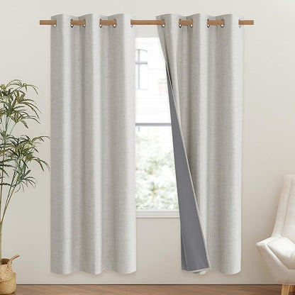 NICETOWN Snowbound Vintage Linen 100% Blackout Curtains for Classroom, Thermal Insulated Curtains 72" Long, Noise Reducing Window Treatment Drapes for Gym Room, 42" Wide Per Panel, Set of 2