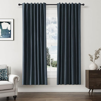 Guken Vintage Blue 100% Blackout Linen Curtains 72 Inch Length 2 Panels Set for Living Room Bedroom Back Tab/Rod Pocket Thermal Insulated Black Out Drapes Room Darkening Window Curtains