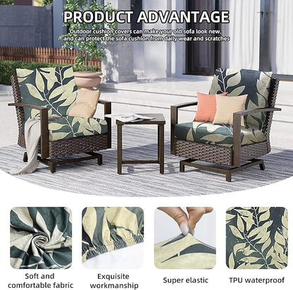 8Pcs Outdoor Cushion Covers, Patio Cushion Covers,Stretch Elastic Slipcovers, Replacement Washable & Reusable Furniture Protector for Patio Couch (Black Fantasy-Pattern,Cover Only)