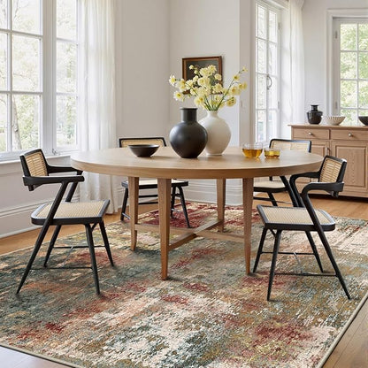 Washable Area Rugs 7x10 Non-Slip Modern Abstract Soft for Living Room Entryway Bedroom Nursery, Print Pattern, Brown Rust Red Green Blue Multi