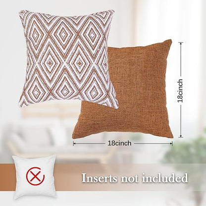HPUK Decorative Throw Pillow Covers Set of 4 Geometric Design Linen Cushion Cover for Couch Sofa Living Room, 18"x18" inches, Golden Brown