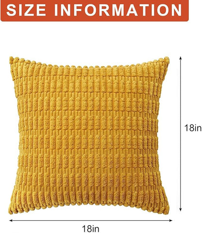 Pack of 2 Corduroy Decorative Throw Pillow Covers 18x18 InchSoft Boho Striped Pillow Covers Modern Farmhouse Home Decor for Sofa Living Room Couch Bed(Yellow)