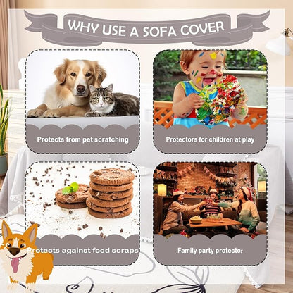 HANDONTIME Couch Cover for Dogs Grey Sectional Couch Covers for 3 Cushion Couch Sofa Flower Lace Sofa Covers Machine Washable Easy Install Futon L Shaped Couch Cushion Covers for Cat Kids, 71" X134"