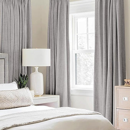 MIULEE Linen Texture 84 Inches Curtains for Bedroom 100% Blackout Thermal Insulated Light Gray Curtains Grommet Room Darkening Drapes for Living Room Nursery 52x84 Inch (2 Panels)