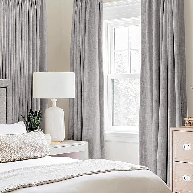 MIULEE Linen Texture Curtains for Bedroom Solid 100% Blackout Thermal Insulated Light Gray Curtains Grommet Room Darkening Drapes for Living Room Nursery 52x45 Inch (2 Panels)